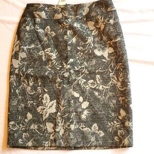 NWT ANN TAYLOR SILVER BLACK FLORAL BROCADE TAPESTRY PENCIL SKIRT SZ 2